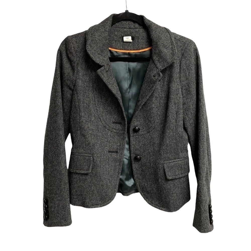 J. CREW Vintage Wool Herringbone Blazer Black Grey 4